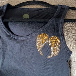 Black Ribbed Cotton Tank Top - Lucky Owl
